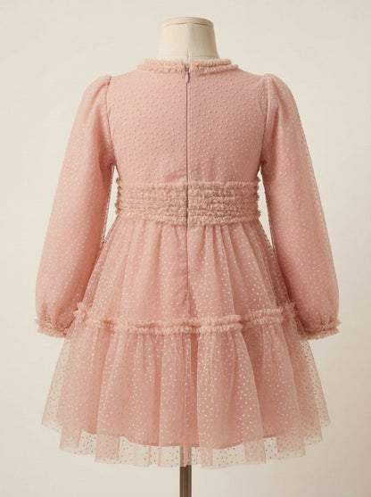 Vestido flocado rosa empolvado