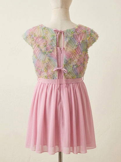Vestido gasa rosa y chaleco fantasia