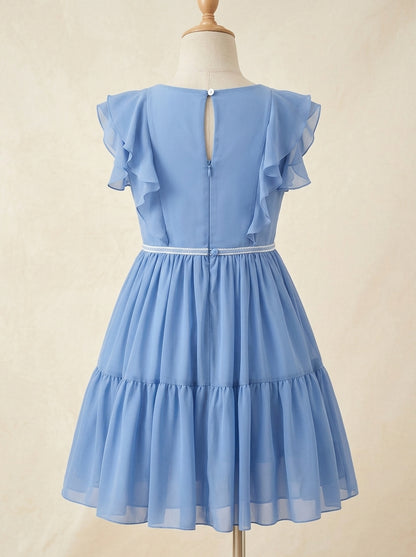 Vestido gasa azul con volantes