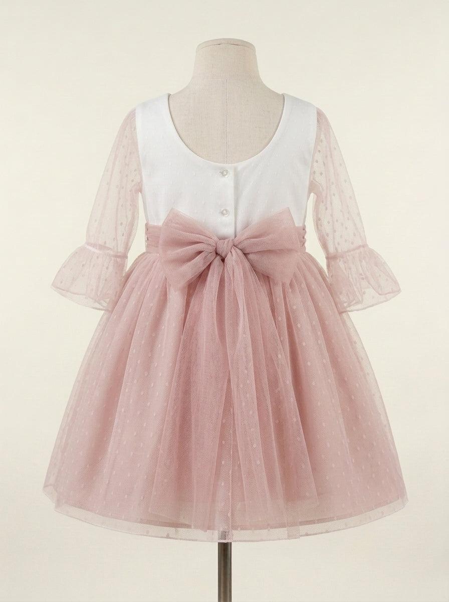 Vestido tul de plumeti blanco y azul manga francesa