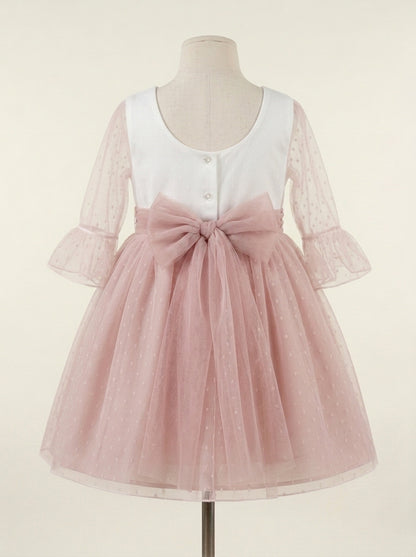 Vestido tul de plumeti blanco y azul manga francesa