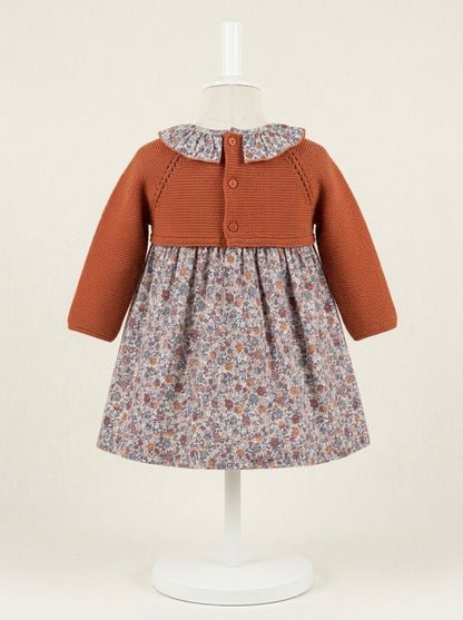Vestido lana teja flores "Brandy"