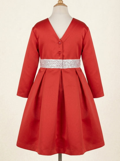 Vestido MIKADO rojo con fajin de pedreria blanco