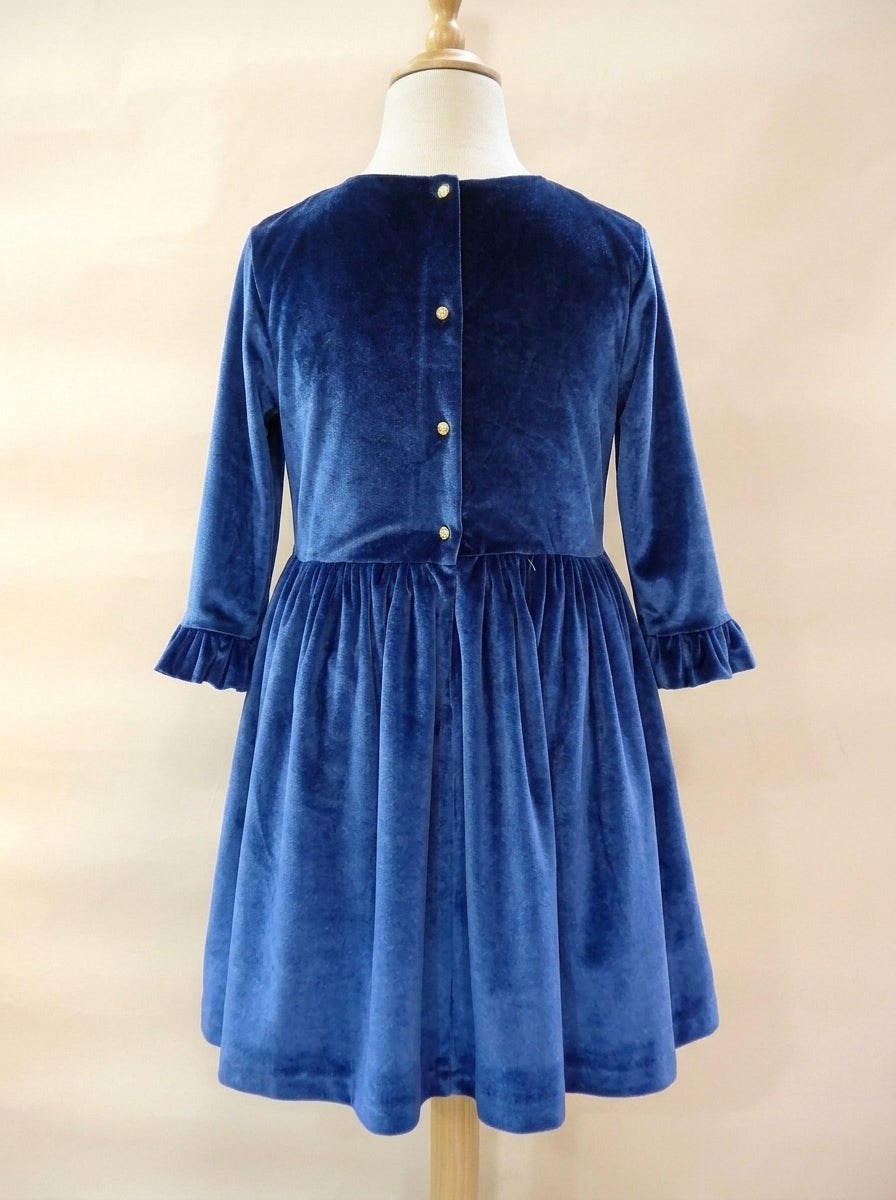 Vestido terciopelo azul marino con roseton