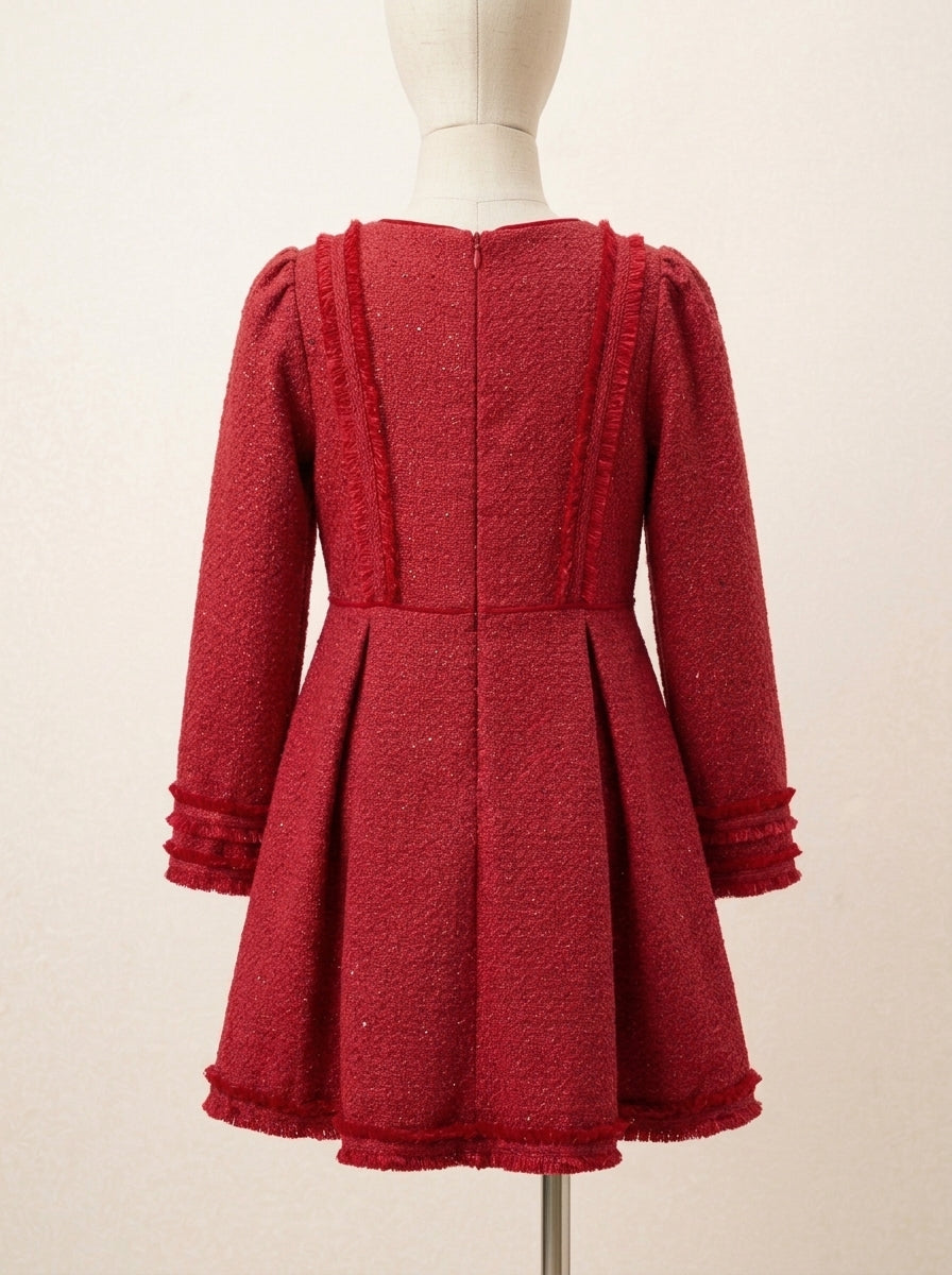 Vestido tejido tweed rojo con lentejuelas
