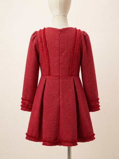Vestido tejido tweed rojo con lentejuelas