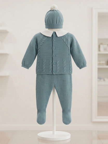 Jubon y polaina verde musgo con cuello blanco y gorrito