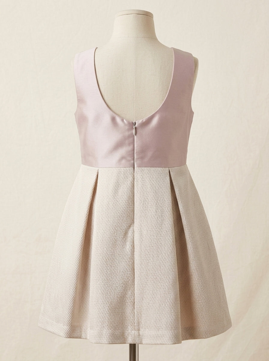 Vestido cuerpo mikado rosa y falda brocado rosa