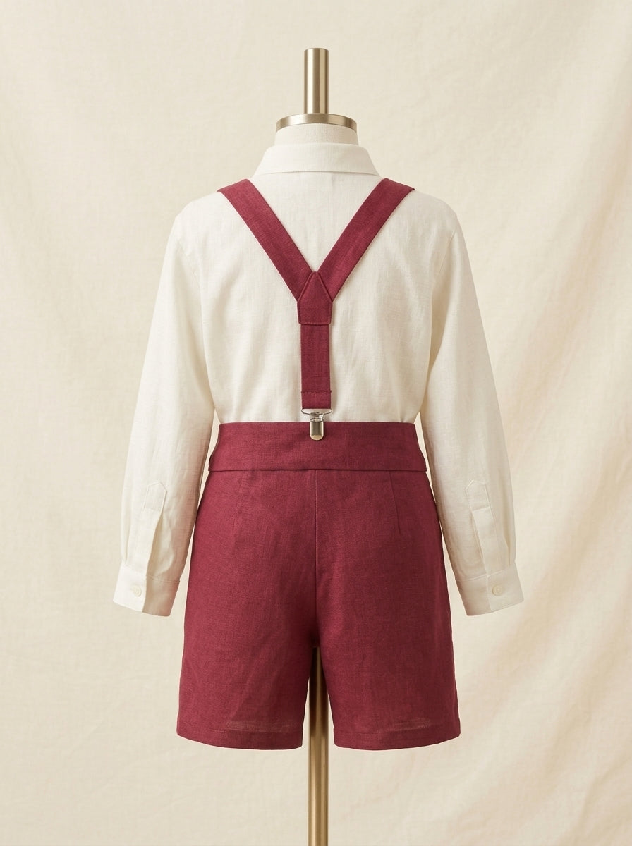 Conjunto camisa y short lino burdeos con pajarita