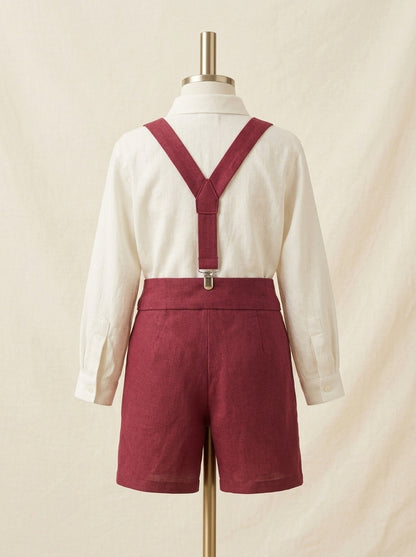 Conjunto camisa y short lino burdeos con pajarita