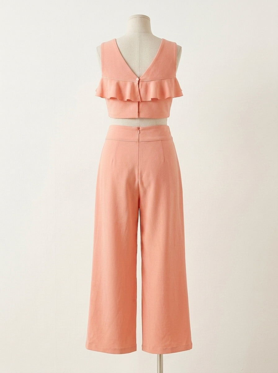 Conjunto top volantes y pantalon melocoton