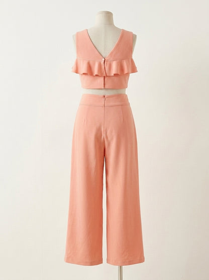 Conjunto top volantes y pantalon melocoton