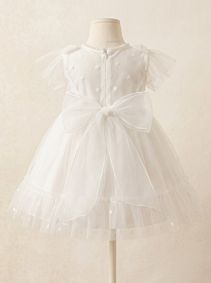 Vestido tul de plumeti blanco roto y puntilla guipur