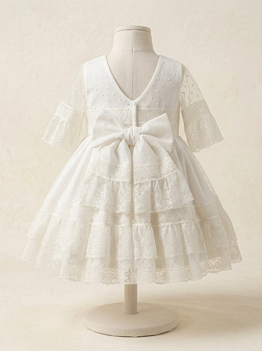 Vestido puntillas y tul bordado blanco