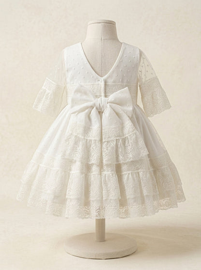 Vestido puntillas y tul bordado blanco