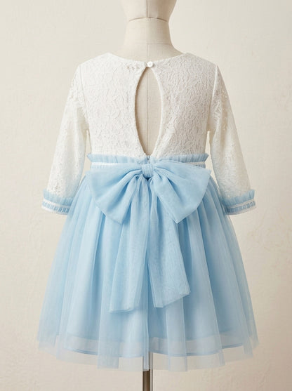 Vestido encaje blanco y falda tul celeste