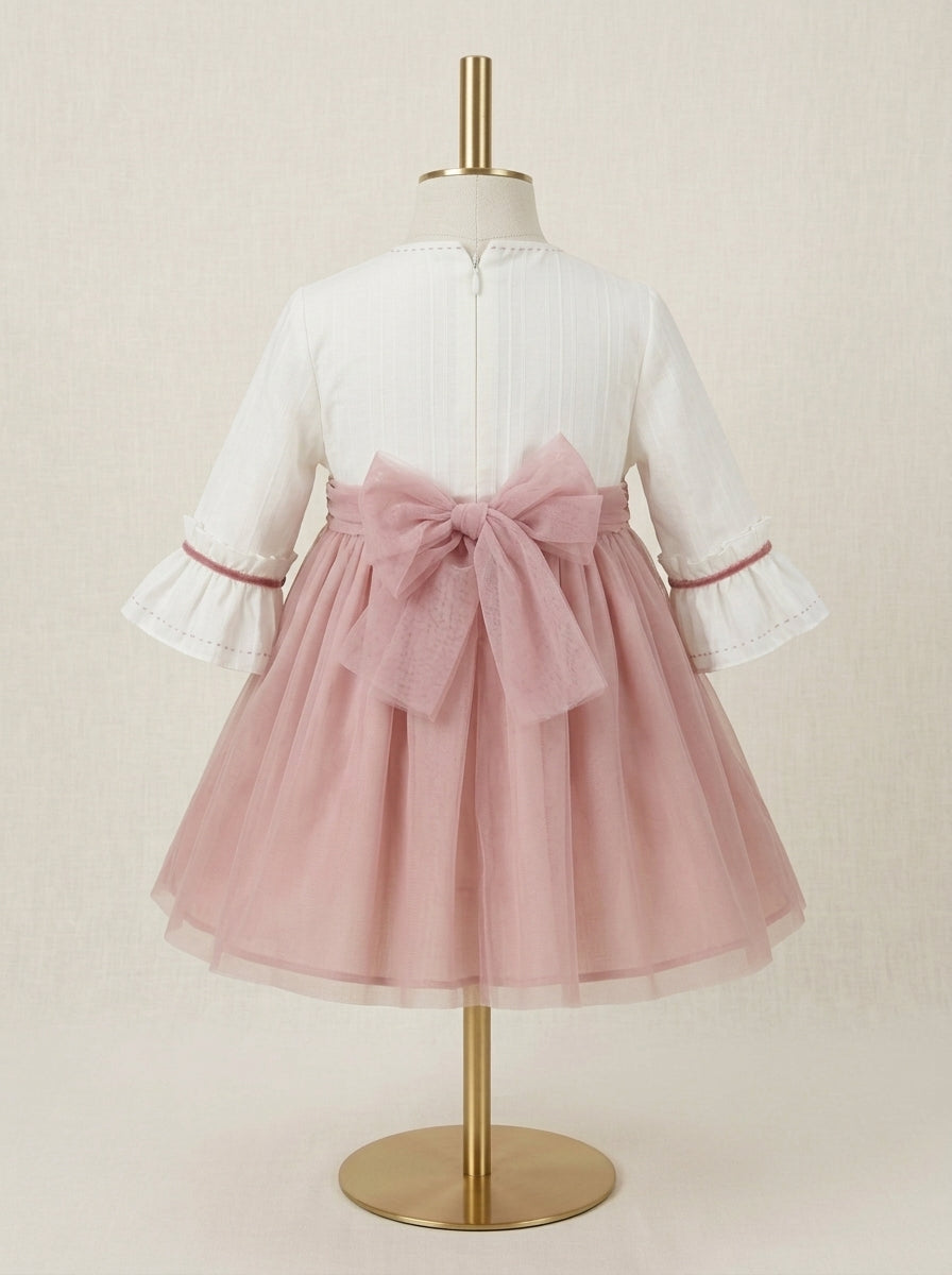 Vestido beig y falda tul rosa maquillaje "Manila"
