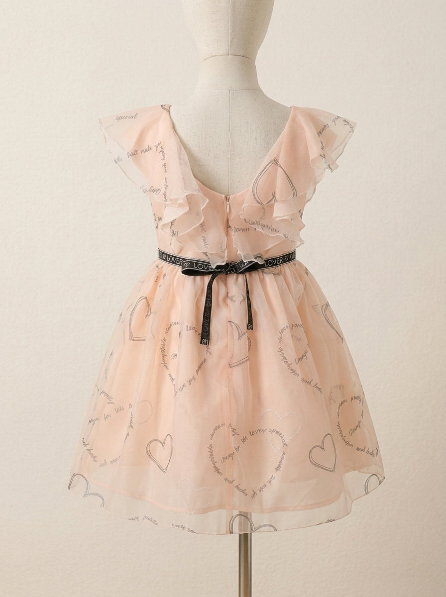 Vestido organza estampada en rosa nude