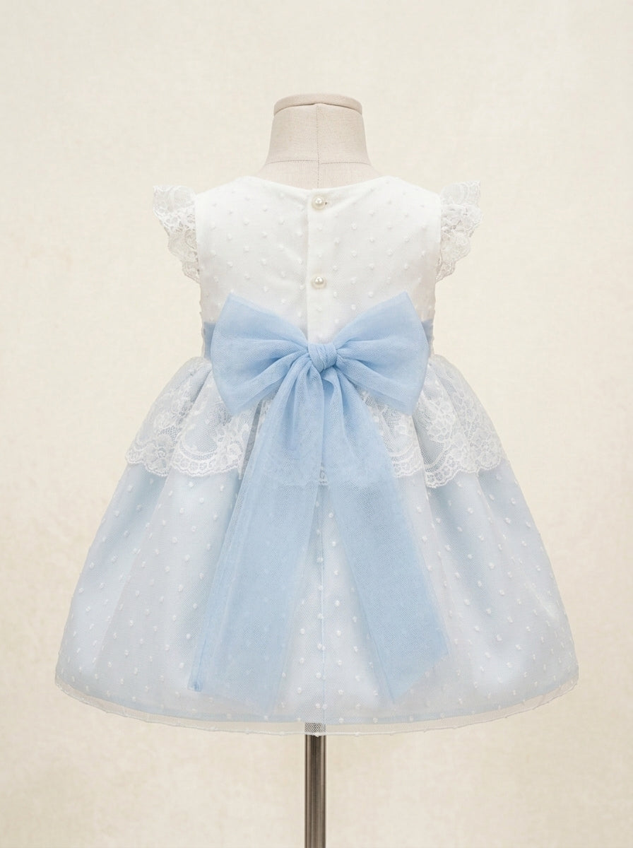 Vestido tul de plumeti azul con volante
