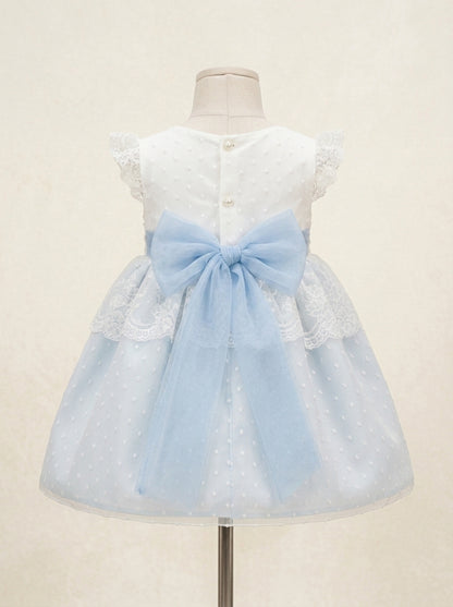 Vestido tul de plumeti azul con volante