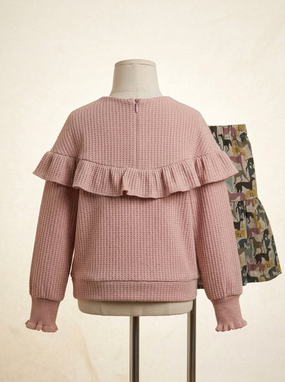 Sudadera rosa empolvado y falda perritos "Elsa"