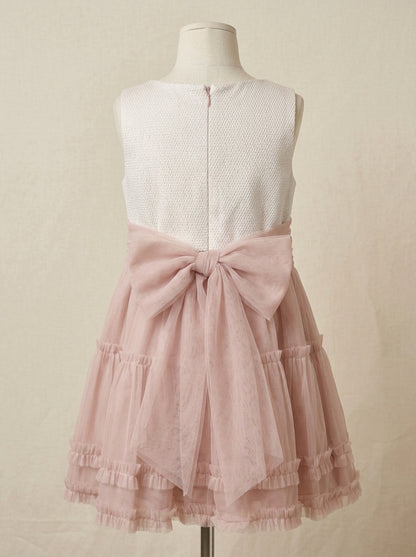 Vestido cuerpo brocado rosa y falda tul