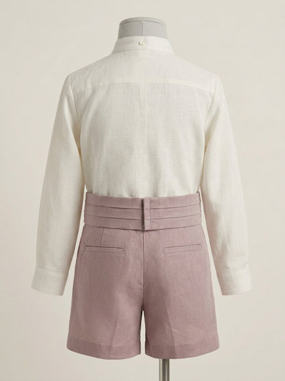 Conjunto camisa cuello mao y short rosa con fajin