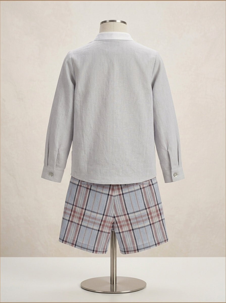 Camisa cuello mao y short cuadros