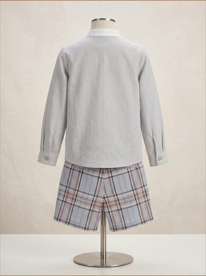 Camisa cuello mao y short cuadros