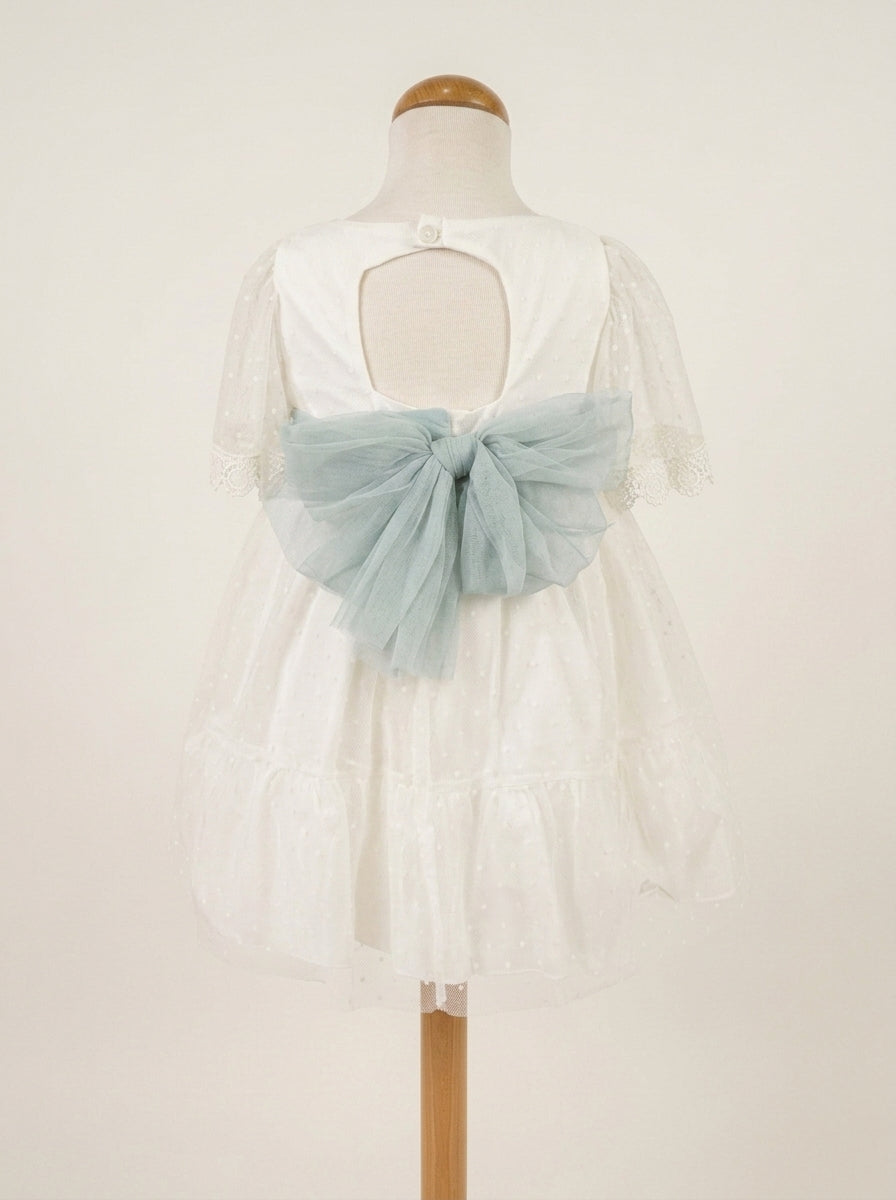 Vestido tul de plumeti fajin verde claro