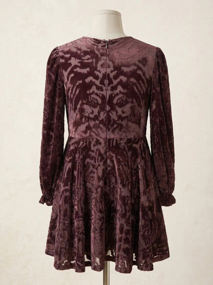 Vestido gasa brocada en terciopelo café