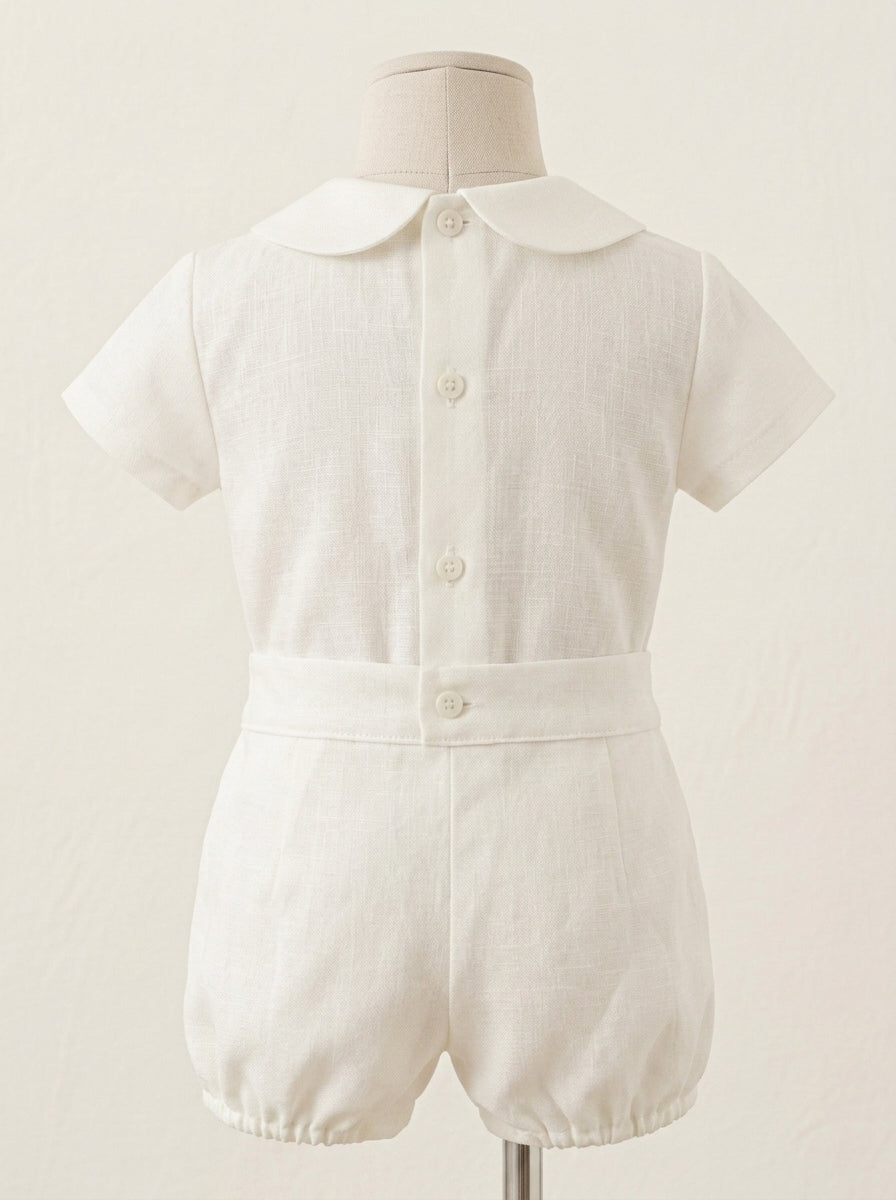 Conjunto camisa manga corta y bombacho lino con puntillas