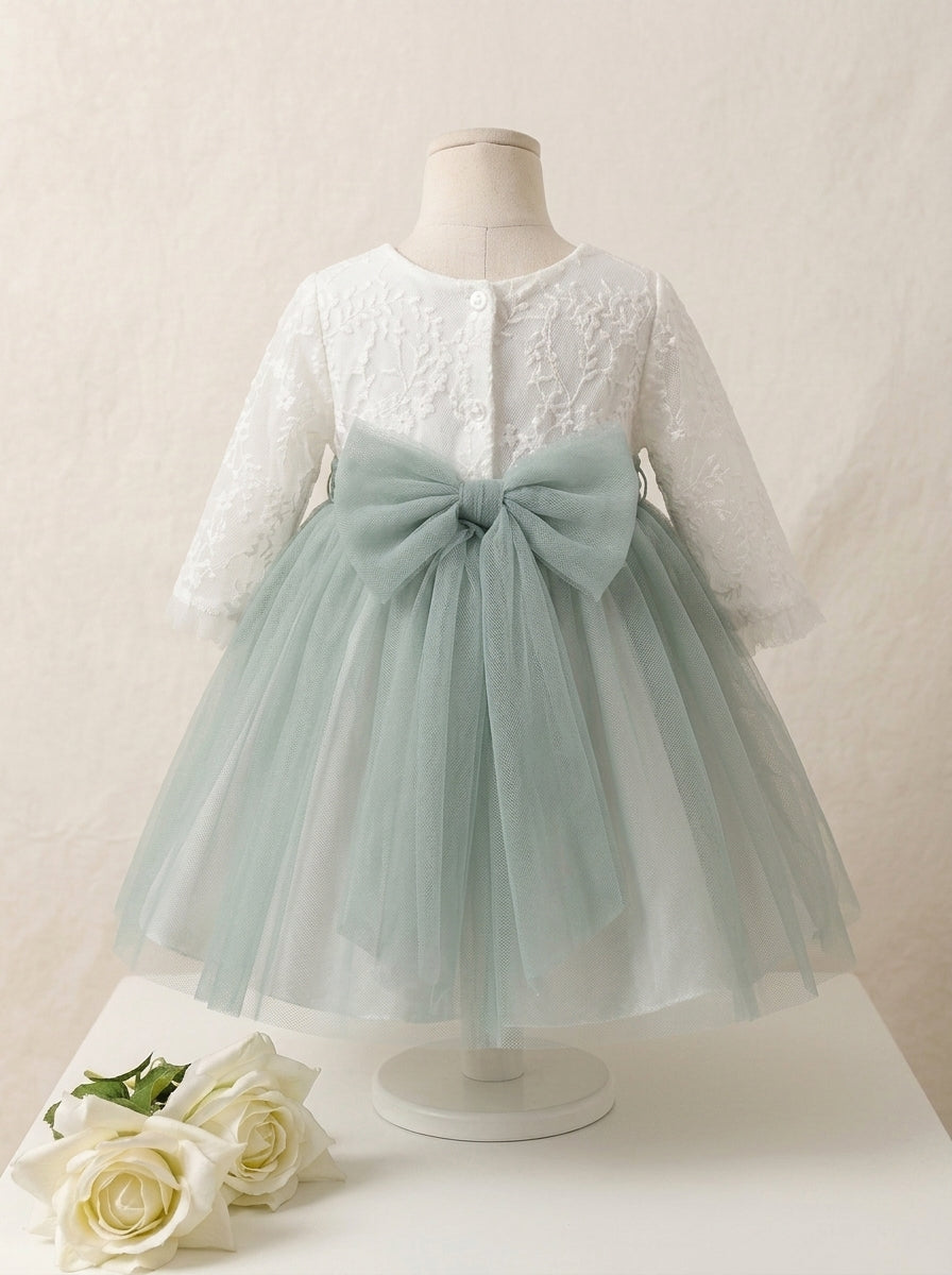 Vestido con cuerpo de tul bordado falda verde