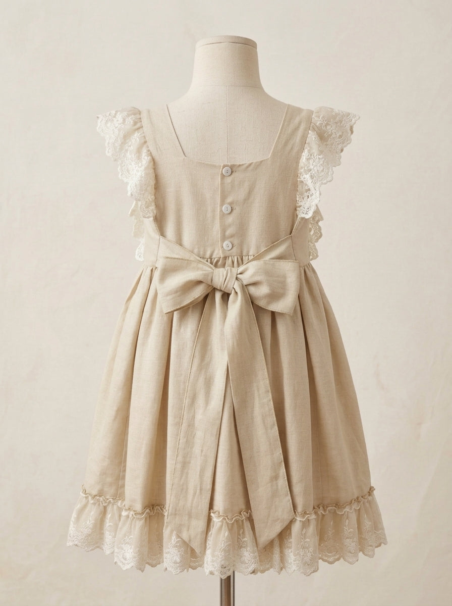 Vestido lino camel con puntilla