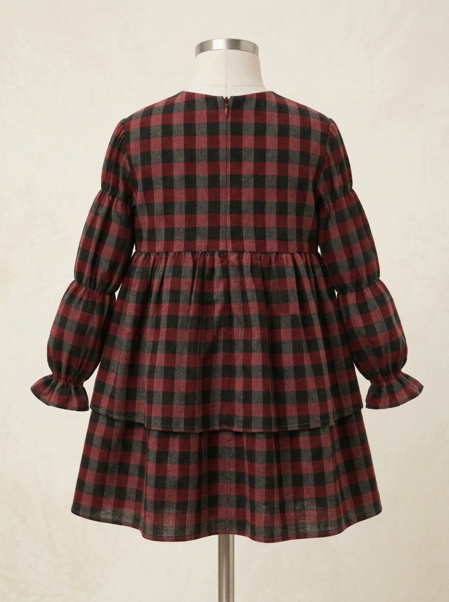Vestido infantil cuadros granates y grises "Donald"