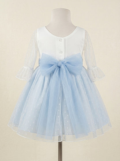 Vestido tul de plumeti blanco y azul manga francesa
