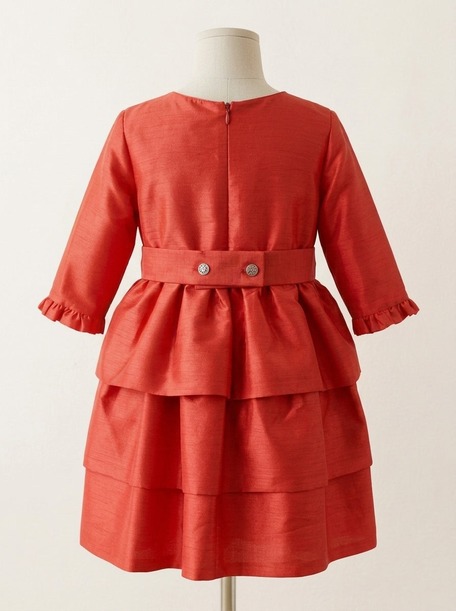 Vestido seda salvaje rojo con volantes