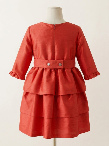 Vestido seda salvaje rojo con volantes