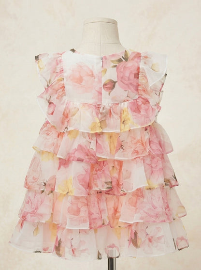 Vestido volantes flores rosas y amarillas "Capricornio"