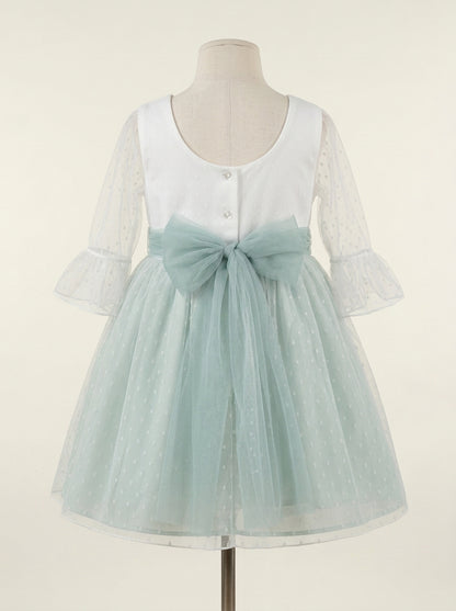 Vestido tul de plumeti blanco y azul manga francesa