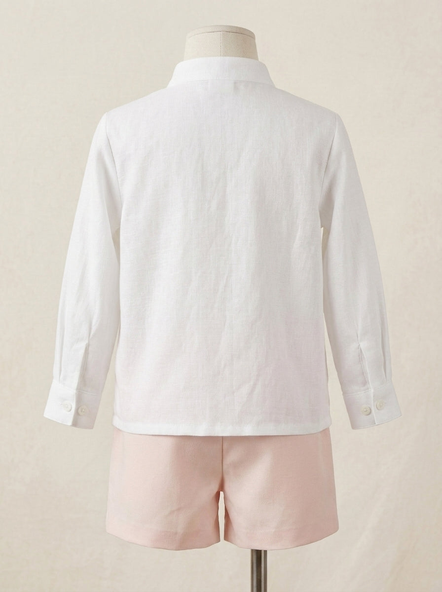 Conjunto camisa blanca y short mikado rosa