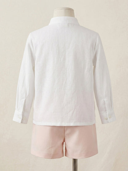 Conjunto camisa blanca y short mikado rosa