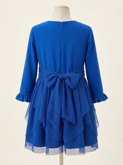 Vestido azulon manga larga y volantes tul