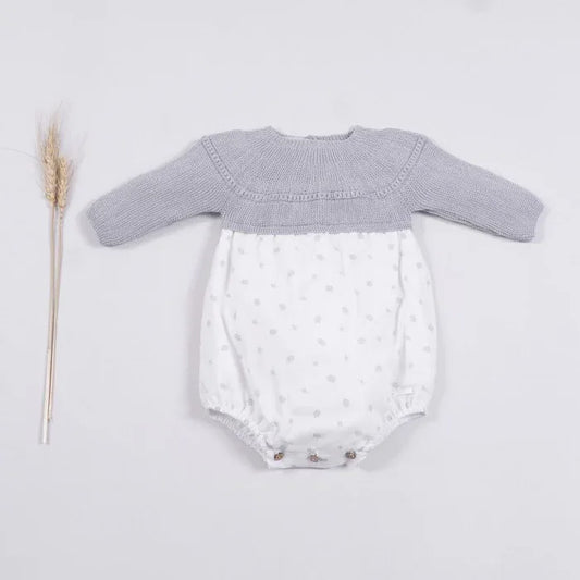 Pelele gris con estampado de hojas - PARDALETS