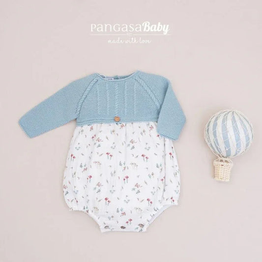 Pelele lana verde mar y estampado setas - PARDALETS