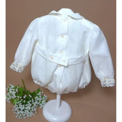 Pelele organza beig con lorzas y puntilla - PARDALETS