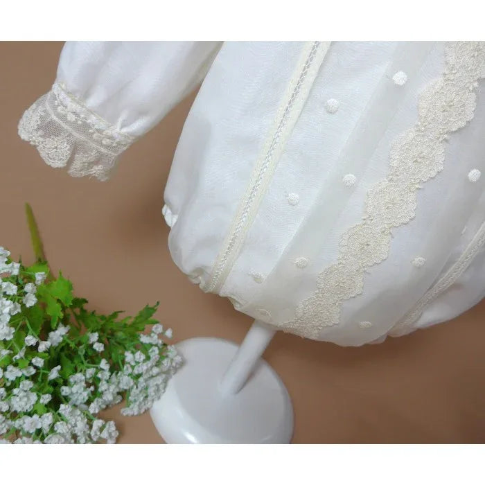 Pelele organza beig con topos bordados - PARDALETS