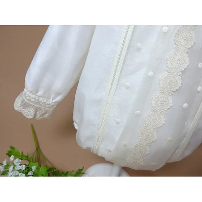 Pelele organza beig con topos bordados - PARDALETS