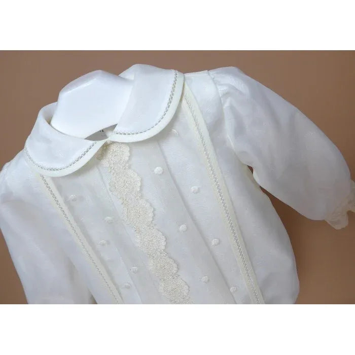 Pelele organza beig con topos bordados - PARDALETS