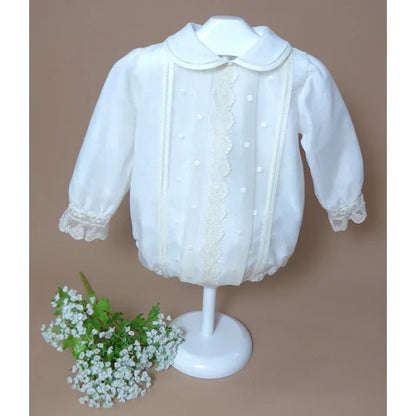 Pelele organza beig con topos bordados - PARDALETS